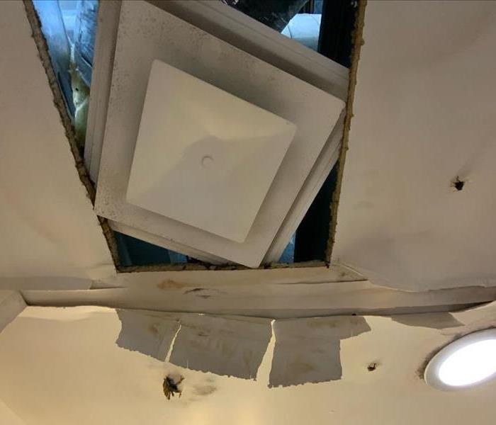 ceiling tiles disheveled from water damage